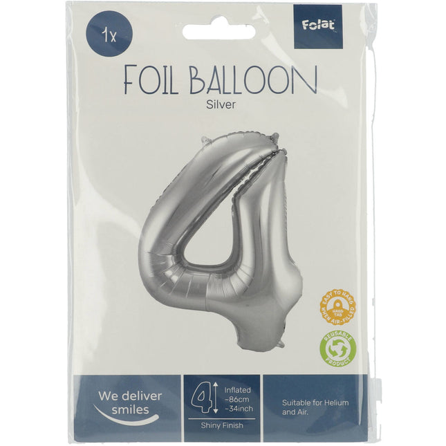 Balon foliowy Figurka 4 srebrny metalik XL 86 cm pusty