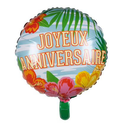 Balon helowy Joyeux Anniversaire Hawaii pusty 45 cm