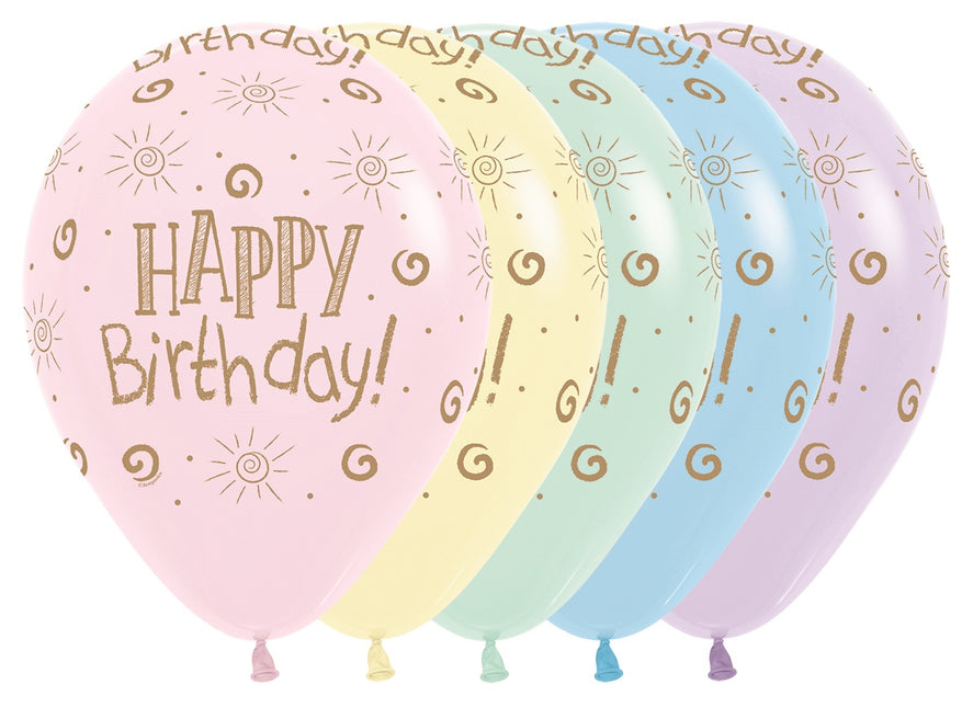 Balony Happy Birthday Sun Pastel Matte Mix 30cm 25szt