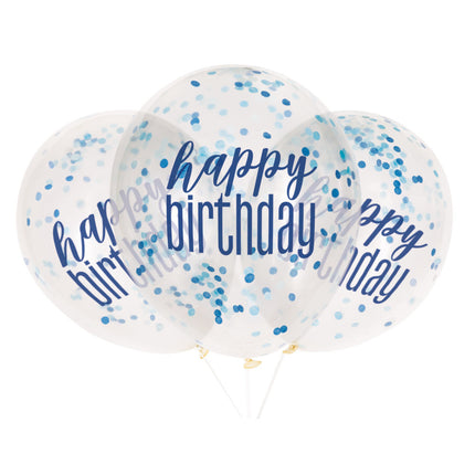 Balony urodzinowe Happy Birthday Confetti Blue 30cm 6szt