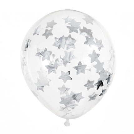 Balony konfetti srebrne gwiazdki 30cm 6szt