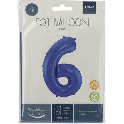 Balon foliowy Figurka 6 Matt Blue XL 86cm pusty