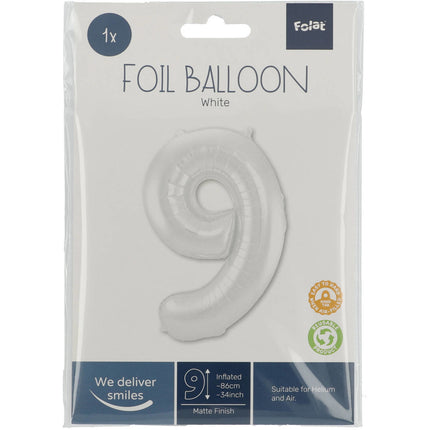 Balon foliowy Figure 9 Matt White XL 86cm pusty