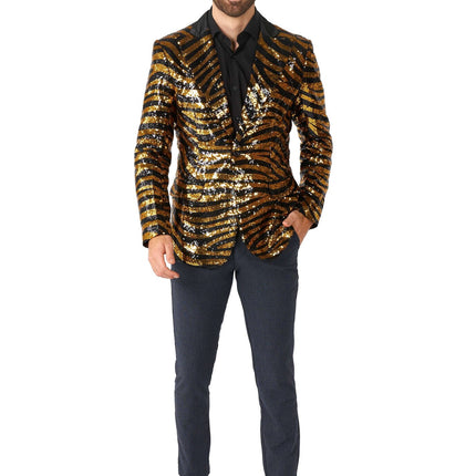 Gold Black Tiger Paillet Blazer Men OppoSuits