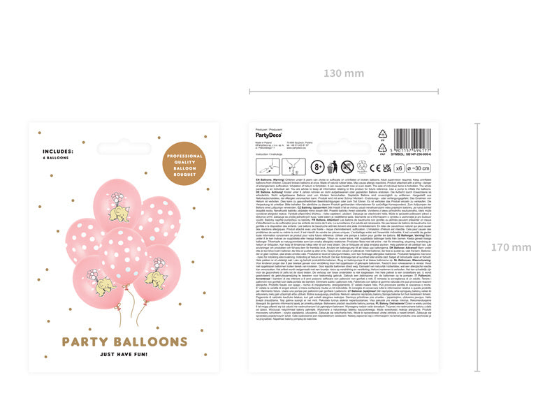 Balony Słonik Różowy 30cm 6szt