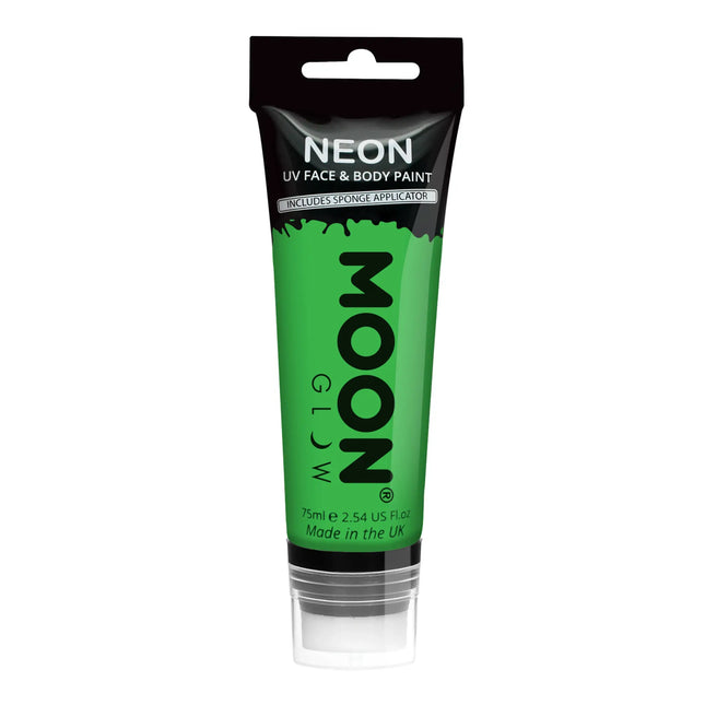 Moon Glow Neon UV Farba do twarzy z aplikatorem gąbkowym Intensywna zieleń 75ml