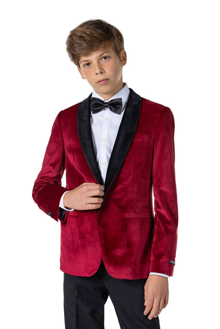 Bordeaux Red Velvet Blazer Boy Teen OppoSuits