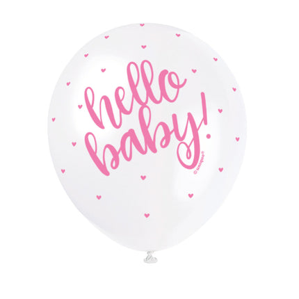 Balony urodzinowe Hello Baby różowe 30cm 5szt