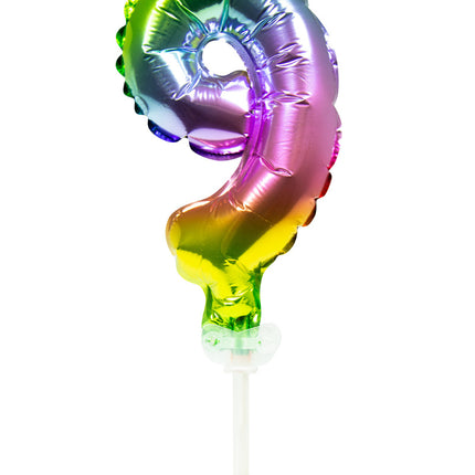 Balon foliowy Figurka 9 Rainbow 13cm z patyczkiem