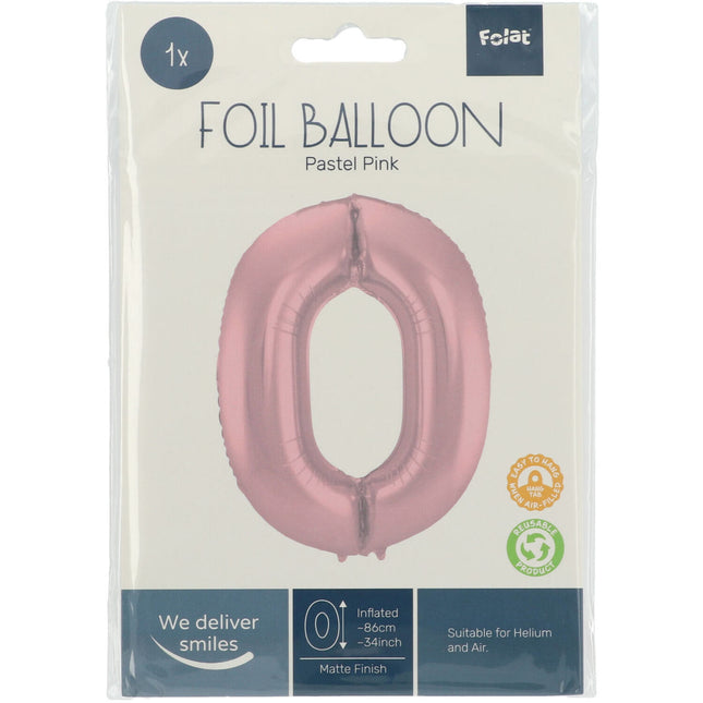 Balon foliowy figura 0 pastelowy róż XL 86cm pusty