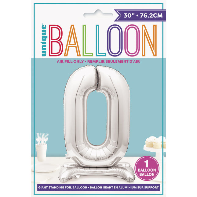 Balon foliowy Figurka 0 Srebrny Standard 76 cm