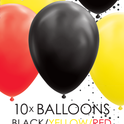 Balony czarne żółte czerwone 30cm 10szt