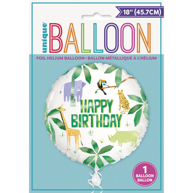 Balon helowy Happy Birthday Safari 45 cm pusty