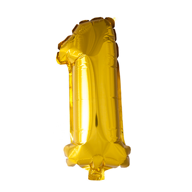 Balon foliowy Figurka 1 Złoty 41 cm ze słomką