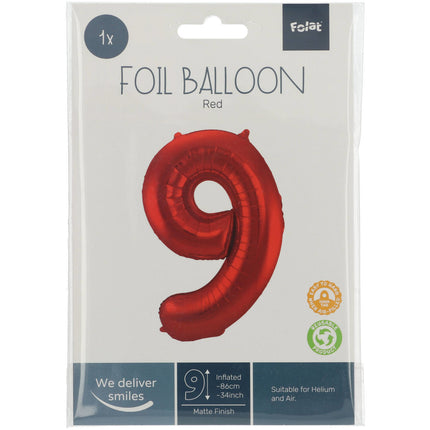 Balon foliowy Figura 9 Matt Red XL 86cm pusty