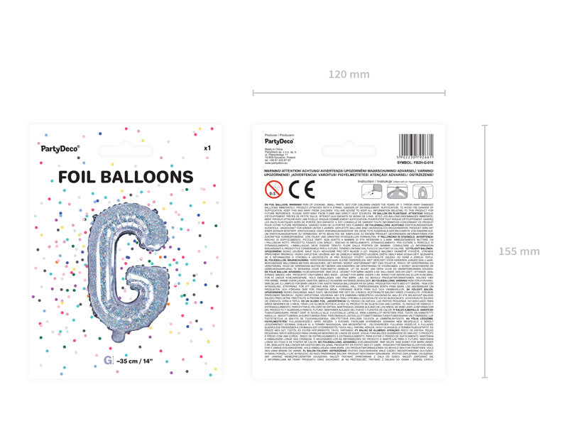Balon foliowy litera G holograficzny pusty 35cm