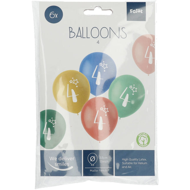 Balony 4 lata kolorowe 33cm 6szt