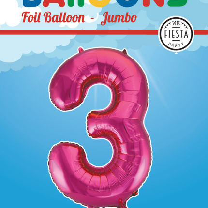 Balon foliowy Figurka 3 fuksja XL 86 cm pusty