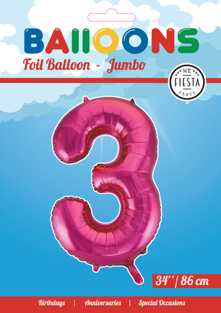 Balon foliowy Figurka 3 fuksja XL 86 cm pusty