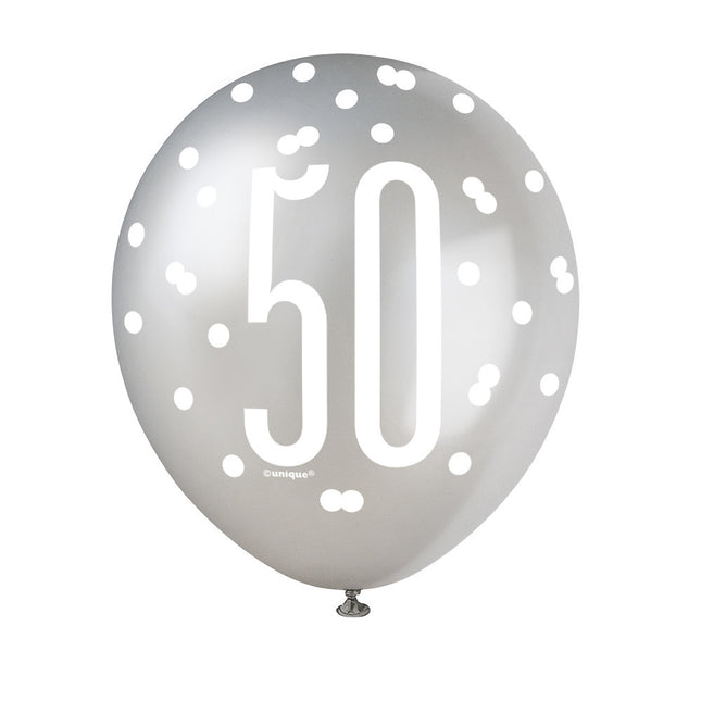 Balony na 50 lat w czarne kropki 30 cm 6 szt.