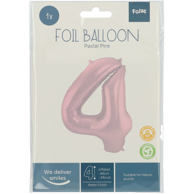 Balon foliowy Figurka 4 Pastel Pink XL 86cm pusty