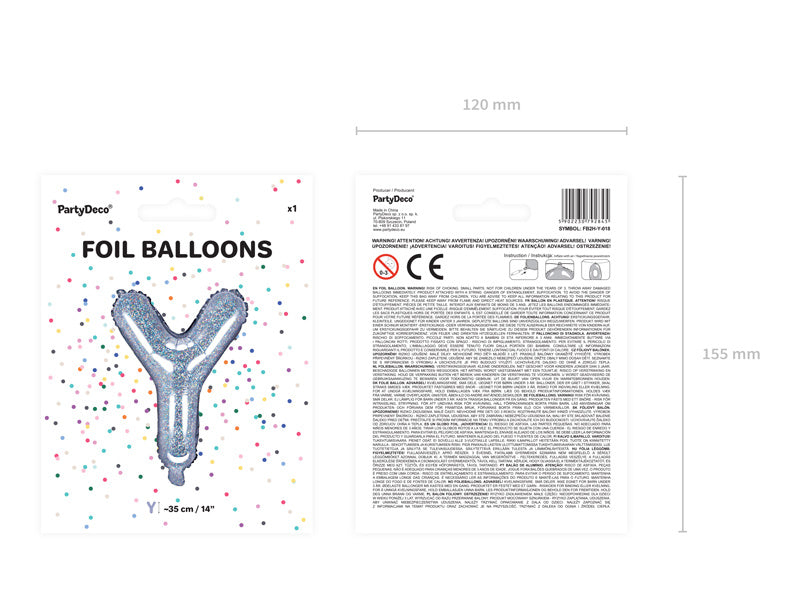 Balon foliowy litera Y holograficzny pusty 35cm