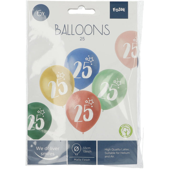 Balony 25 lat kolorowe 33cm 6szt