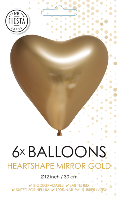 Balony serca złote 30cm 6szt