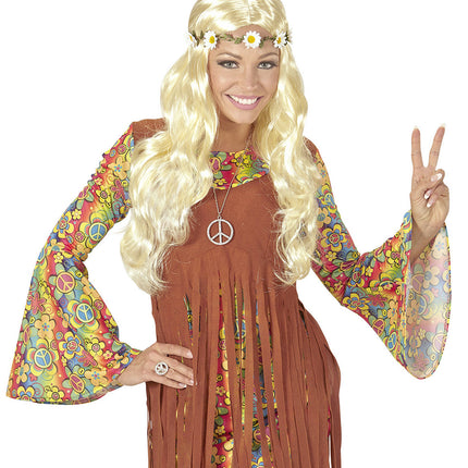 Peruka Hippie 60S blond z opaską w kwiaty