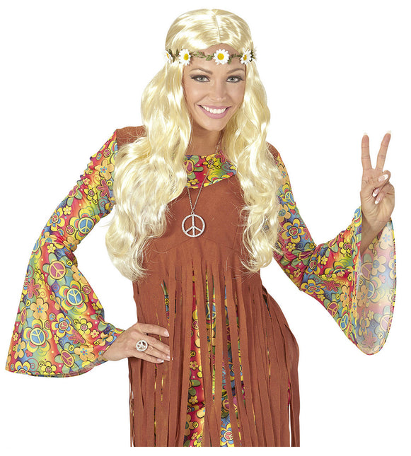 Peruka Hippie 60S blond z opaską w kwiaty