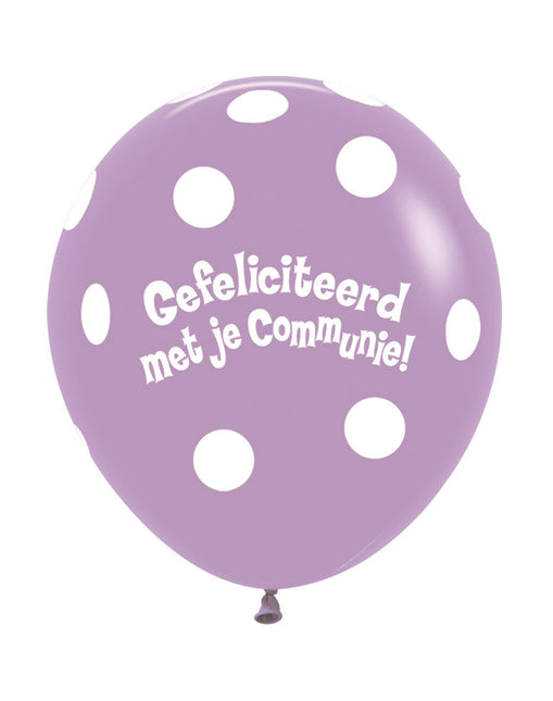 Balony komunijne Polka Dots Lilac 45cm 25szt