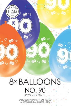 Kolorowe balony 90 lat 30 cm 8 szt.