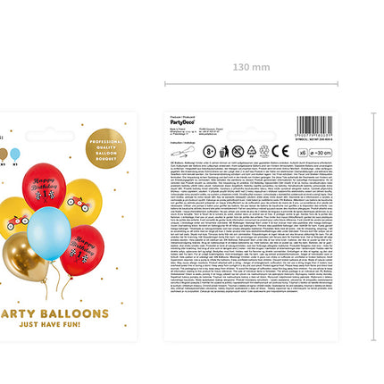 Balony Happy Birthday Race Mix 30cm 6szt