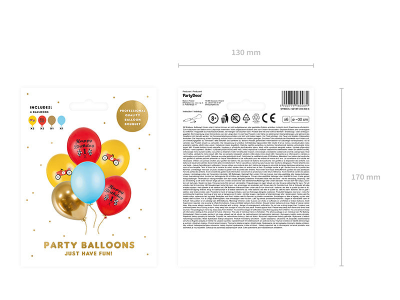 Balony Happy Birthday Race Mix 30cm 6szt