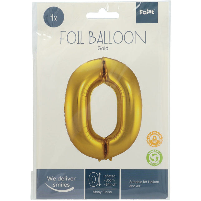 Balon foliowy figura 0 złoty metalik XL 86 cm pusty