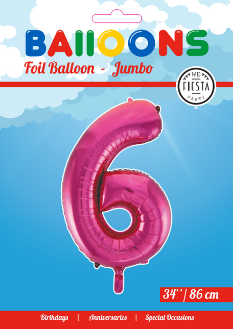 Balon foliowy Figurka 6 fuksja XL 86 cm pusty