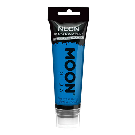 Moon Glow Neon UV Farba do twarzy z aplikatorem gąbkowym Intensywny niebieski 75ml