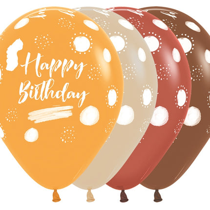 Balony Happy Birthday Terra Natural Mix 30cm 25szt