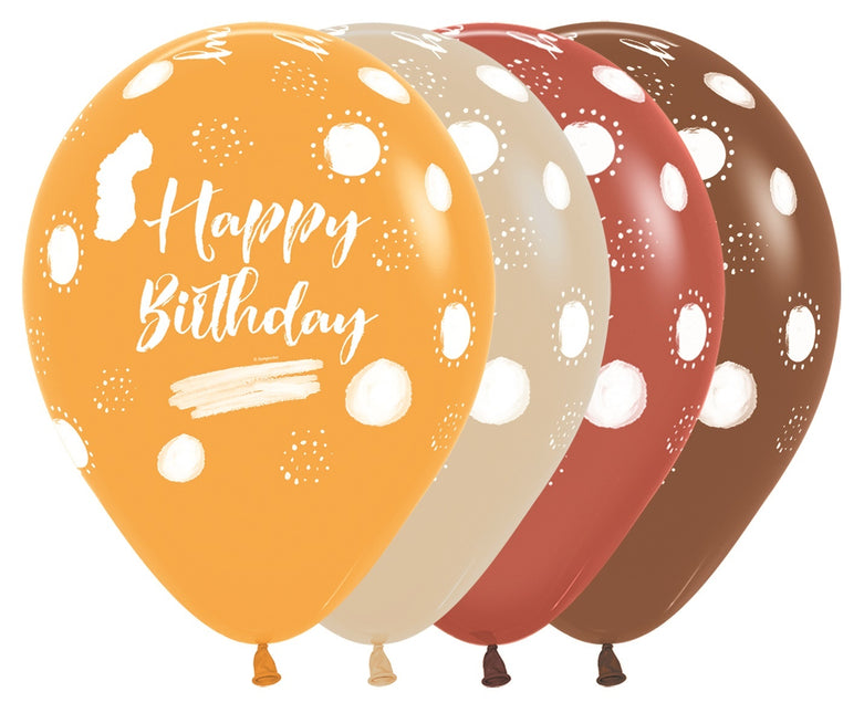 Balony Happy Birthday Terra Natural Mix 30cm 25szt