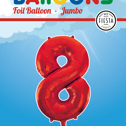 Balon foliowy cyfra 8 czerwony XL 86 cm pusty