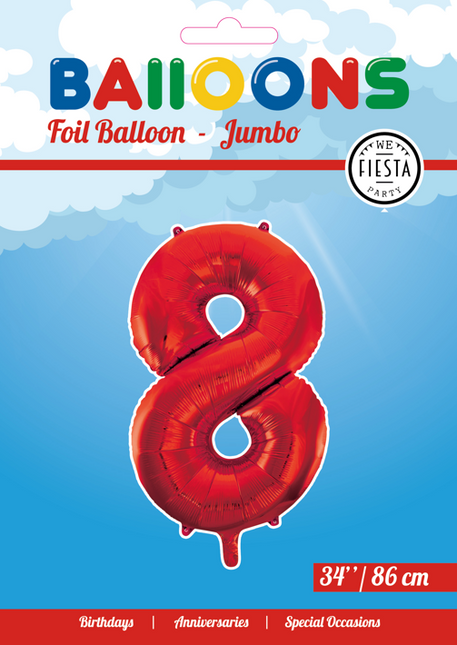 Balon foliowy cyfra 8 czerwony XL 86 cm pusty