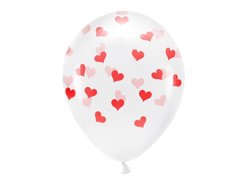 Balony białe czerwone serca 33cm 6szt