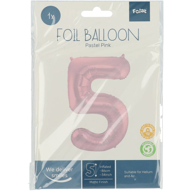 Balon foliowy Figurka 5 Pastel Pink XL 86cm pusty