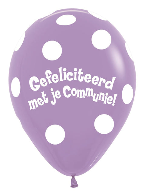 Balony komunijne Polka Dots Lilac 30cm 50szt