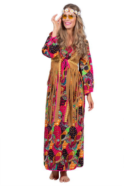 Długa kolorowa sukienka hippie