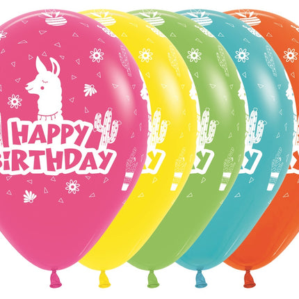 Balony Happy Birthday Lama 30cm 25szt