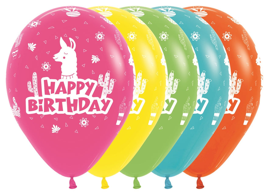 Balony Happy Birthday Lama 30cm 25szt