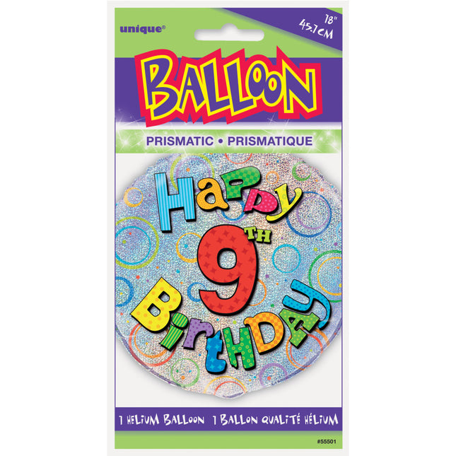 Balon helowy 9 lat Glitter 45 cm pusty