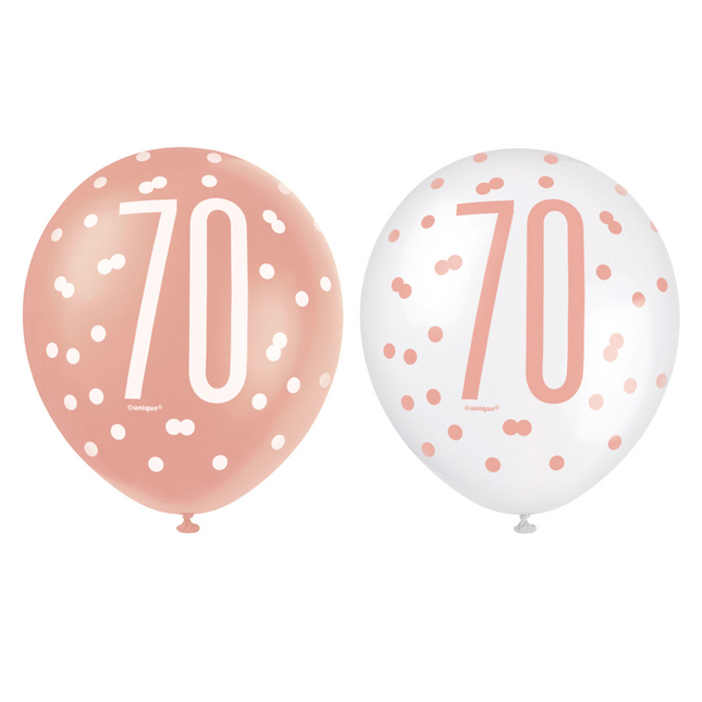 Balony 70 lat różowe złoto 30cm 6szt