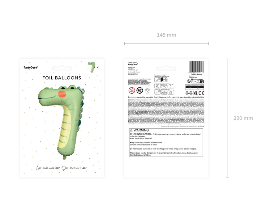 Balon helowy 7 lat Krokodyl pusty 73 cm